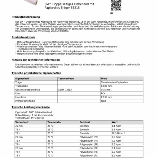 3M 56215 doppelseitiges Klebeband mit Papiervlie, Doppelseitig klebend, Papier/Krepp – CHEM-TEC