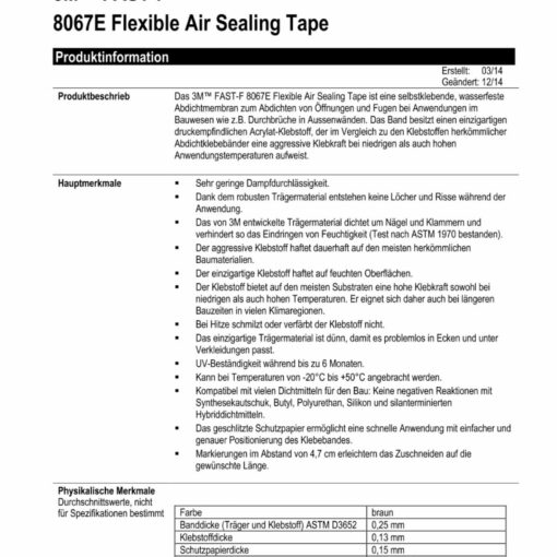 3M 8067E FAST F 8067E Flexible Air Sealing Tape, Einseitig klebend, Papier/Krepp – CHEM-TEC