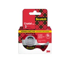 Scotch Crystal Klebeband 6-1975DR2, 19 mm × 7,5 m, 2 Rollen + 1 Mini-Abroller/Packung