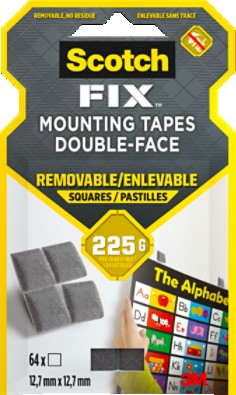 Scotch-FIX Ablösbare Montagequadrate 108-ST64-P, 12,7 mm x 12,7 mm, 64 Stück/Packung