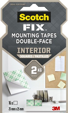 Scotch-FIX Doppelseitige Innenmontagequadrate 4496-ST16-P, 25 mm x 25 mm, 16 Stück/Packung